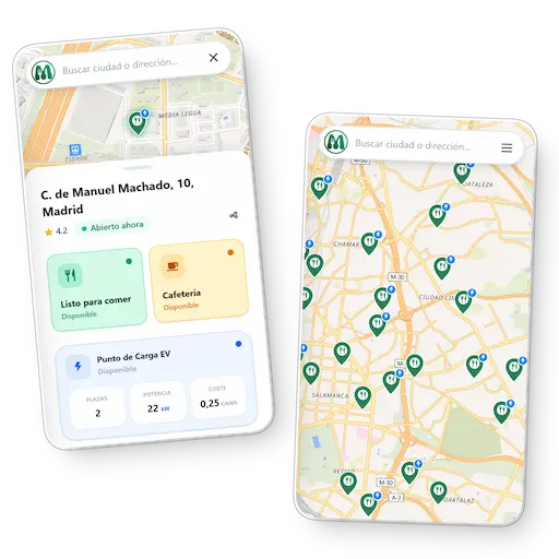 Ejemplo de mapa interactivo con tiendas Mercadona y sus comedores